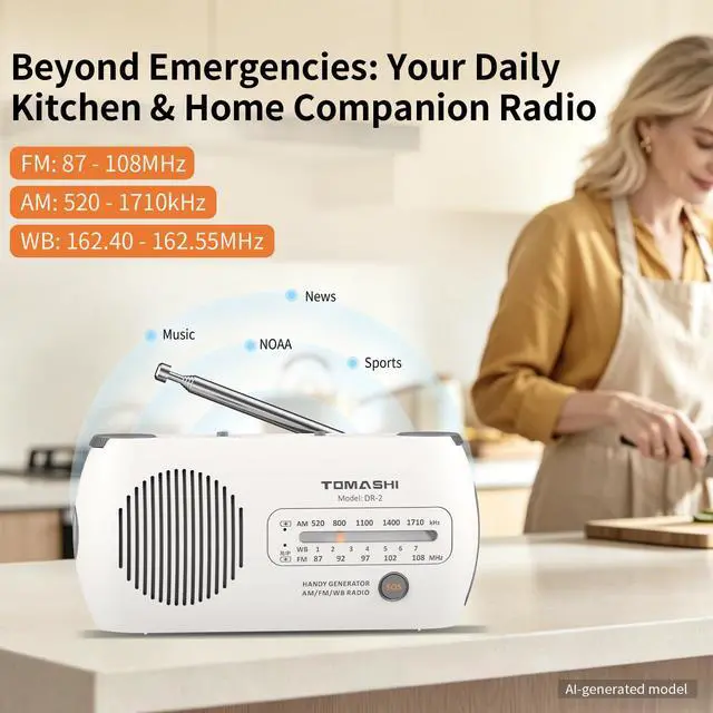 Alt view image 2 of 6 - Portable NOAA Weather Radio, Hand Crank Emergency AM FM Radio | USB-C rechargeable, flashlight and SOS alarm. Compact hand crank radio with battery power for home, camping & power outages