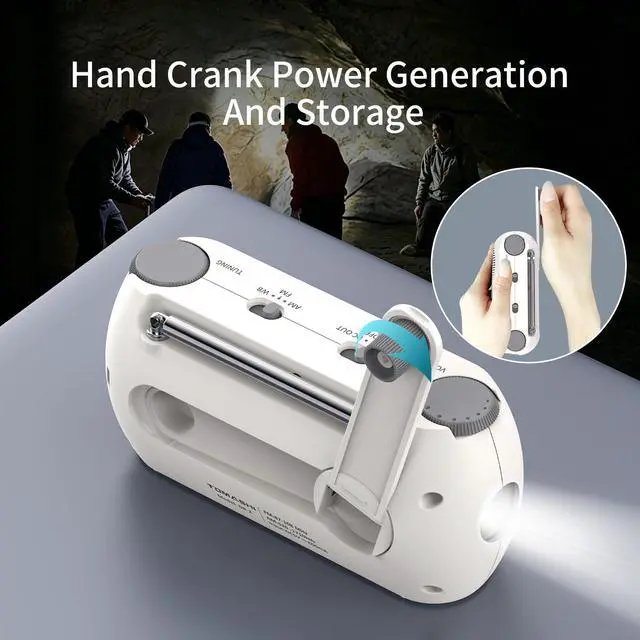 Alt view image 3 of 6 - Portable NOAA Weather Radio, Hand Crank Emergency AM FM Radio | USB-C rechargeable, flashlight and SOS alarm. Compact hand crank radio with battery power for home, camping & power outages