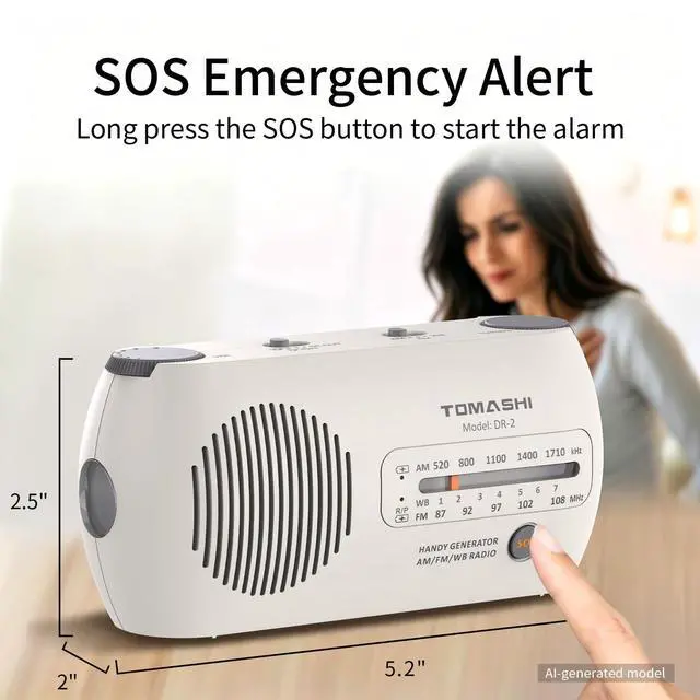 Alt view image 5 of 6 - Portable NOAA Weather Radio, Hand Crank Emergency AM FM Radio | USB-C rechargeable, flashlight and SOS alarm. Compact hand crank radio with battery power for home, camping & power outages