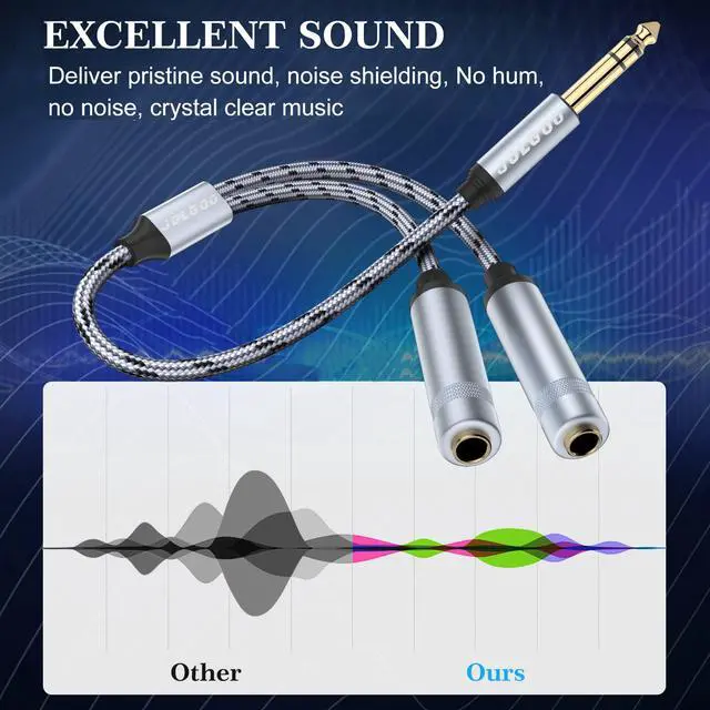 Alt view image 6 of 6 - 1/4 Splitter Adapter Cable 12 inches, 6.35mm Stereo Plug Male to Dual 6.35mm Jack Female Y Splitter Cable, 30cm / 12 inches