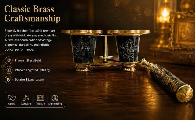 Alt view image 4 of 6 - Opera Glasses Binoculars, 4x25 Vintage Brass Theater Binoculars, DF Glass with Coated Optics, Floral Engraved Design for Theater, Concerts & Events