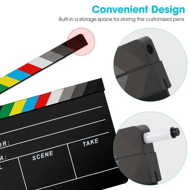 Alt view image 2 of 6 - Acrylic Movie Film Directors Clapboard, Clapper Board for Filming | Photography Video TV Cut Action Scene Film Slate Clapper Board Props, Black