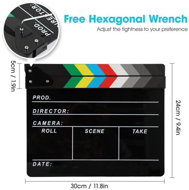 Alt view image 3 of 6 - Acrylic Movie Film Directors Clapboard, Clapper Board for Filming | Photography Video TV Cut Action Scene Film Slate Clapper Board Props, Black
