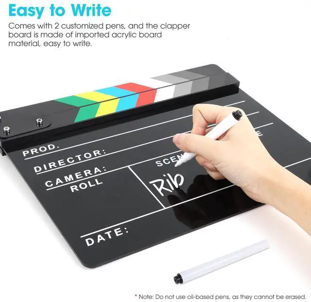 Alt view image 5 of 6 - Acrylic Movie Film Directors Clapboard, Clapper Board for Filming | Photography Video TV Cut Action Scene Film Slate Clapper Board Props, Black