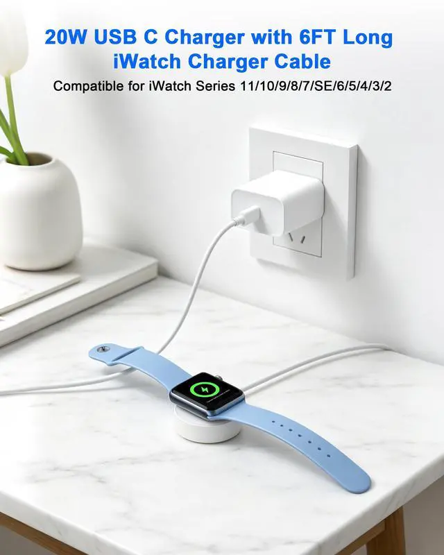 Alt view image 6 of 6 - Apple Watch Charger Fast Charging, 6ft USB C Magnetic iWatch Charger Cable | 20W USB C Charger Block with iWatch Portable Wireless Fast Charging Cord for iWatch Series 11/10/9/Ultra/8/7/SE/SE2/6/5/4/3