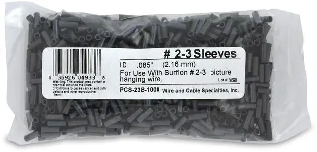 Main image of Surflon Size 2-3 - 1000-Piece Picture Wire Crimping Sleeves, Black