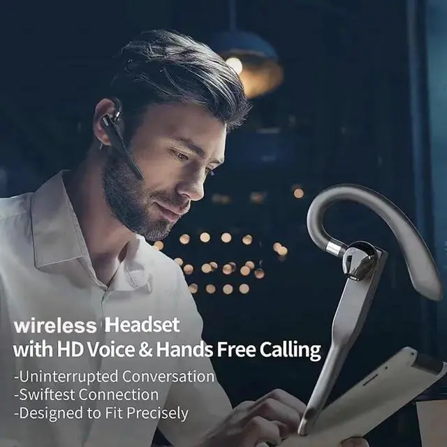 Alt view image 2 of 6 - Business Wireless Headset with Mic for Work IPX7 Waterproof 50H Battery (8H+Case) Bluetooth 5.3 Earpiece PC-Ready for Driving & Office