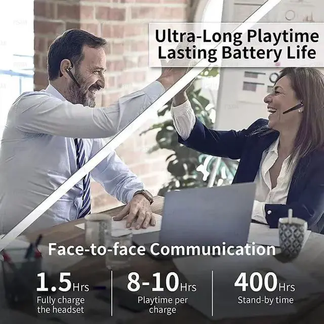 Alt view image 3 of 6 - Business Wireless Headset with Mic for Work IPX7 Waterproof 50H Battery (8H+Case) Bluetooth 5.3 Earpiece PC-Ready for Driving & Office