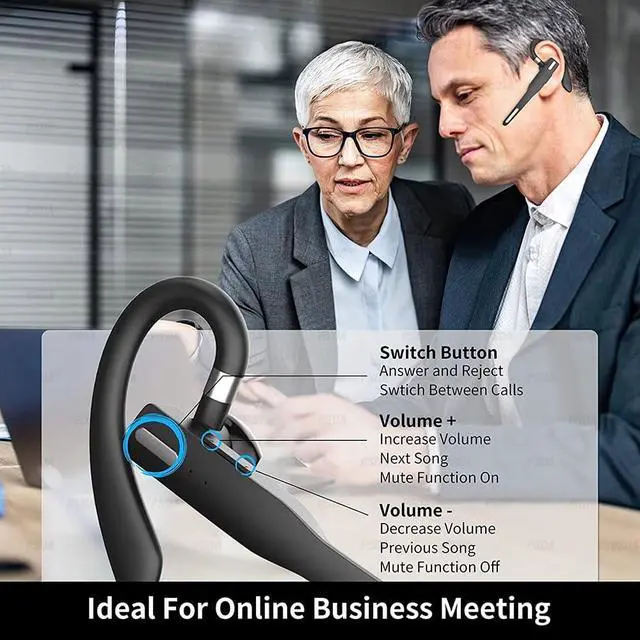 Alt view image 4 of 6 - Business Wireless Headset with Mic for Work IPX7 Waterproof 50H Battery (8H+Case) Bluetooth 5.3 Earpiece PC-Ready for Driving & Office