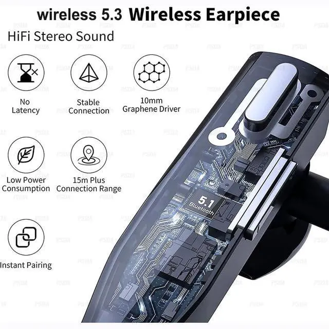 Alt view image 6 of 6 - Business Wireless Headset with Mic for Work IPX7 Waterproof 50H Battery (8H+Case) Bluetooth 5.3 Earpiece PC-Ready for Driving & Office