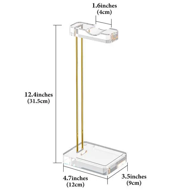Alt view image 2 of 6 - Headphone Stand for Desk, Clear Acrylic Headset Stand with Gold Metal Accent, Gaming Headphone Holder, Universal Desktop Display Stand for Over-Ear Headphones