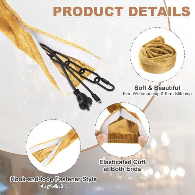 Alt view image 3 of 6 - 2.6ft Chandelier Chain Cord Cover, 2 Pcs Velvet Cloth Fabric Chain Sleeve Decorative Cord Covers for Chandelier Wires Swing Cable, Hook and Loop Fastener Style, Gold