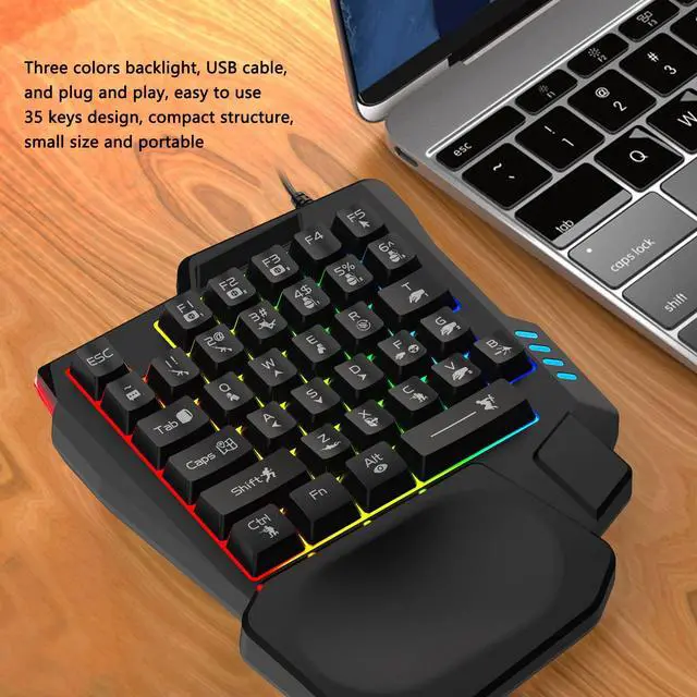 Alt view image 2 of 6 - One Handed Gaming Keyboard, Three Colors Backlight Wide Palm Rest 35 Keys Gaming Keyboard for Computer for Mobile Games
