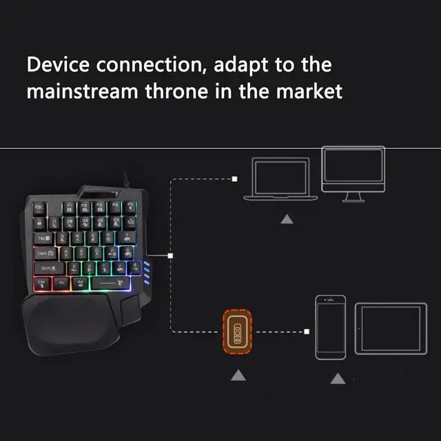 Alt view image 4 of 6 - One Handed Gaming Keyboard, Three Colors Backlight Wide Palm Rest 35 Keys Gaming Keyboard for Computer for Mobile Games