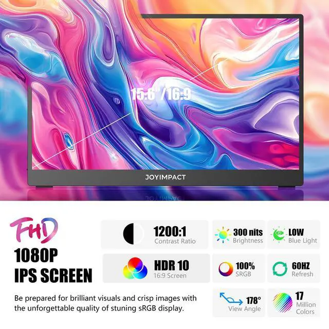 Alt view image 2 of 6 - Laptop Screen Extender, 15.6" IPS FHD 1080P Laptop Monitor Extender USBC HDMI Dual Speakers Portable Monitor for PC/Mac/Phone/PS5/PS4/Xbox/Switch, HDR Gaming Monitor with Cover Stand