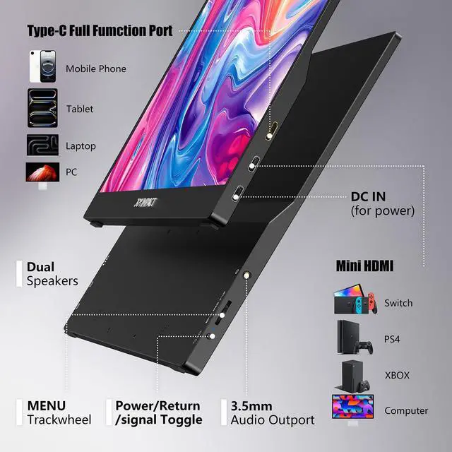 Alt view image 3 of 6 - Laptop Screen Extender, 15.6" IPS FHD 1080P Laptop Monitor Extender USBC HDMI Dual Speakers Portable Monitor for PC/Mac/Phone/PS5/PS4/Xbox/Switch, HDR Gaming Monitor with Cover Stand