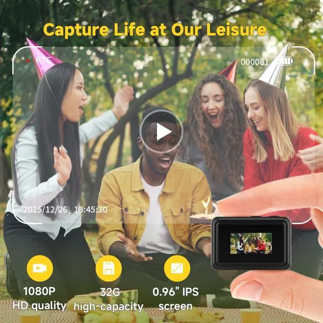 Alt view image 3 of 6 - Mini Keychain Camera Digital with 32G Card, Upgraded Metal Case, 1080P Camcorder 0.96 HD Display, Pocket Tiny Camera Gadget for Teens, Kids, Adult Beginners Travel, Vlog & Birthday Party Gifts