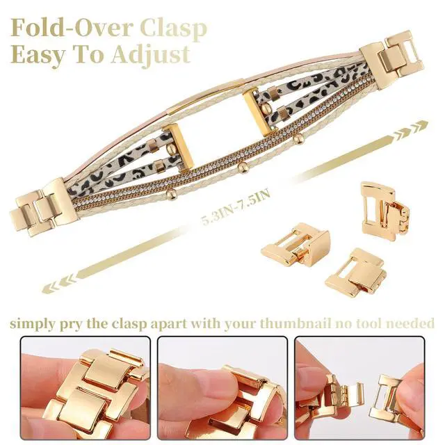Alt view image 4 of 6 - Posh Leather Bands Compatible with Fitbit Versa 4/3 Fitbit Sense 2 Women | Boho Stylish Multilayer Wrap Bracelets Wristband, Handmade Adjustable Jewelry Strap Retro Smart Watch