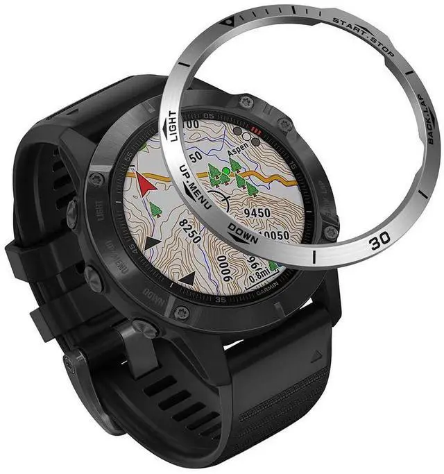 Main image of Watch Bezel Compatible for Garmin Fenix 6/6 Pro Bezel Ring, Stainless Steel Watch Bezel Loop Adhesive Cover Scratch Resistant Protection Metal Bezel Styling Dial Circle for Garmin Fenix 6/6 Pro