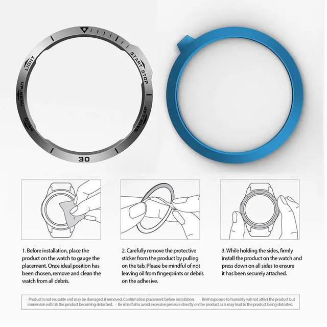 Alt view image 6 of 6 - Watch Bezel Compatible for Garmin Fenix 6/6 Pro Bezel Ring, Stainless Steel Watch Bezel Loop Adhesive Cover Scratch Resistant Protection Metal Bezel Styling Dial Circle for Garmin Fenix 6/6 Pro