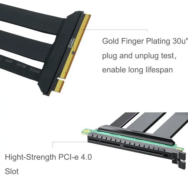 Alt view image 6 of 6 - PCIe 4.0 x16 Riser Cable, Male 180° to Female 180° for Vertical Mount Graphics Cards, Compatible with RTX4090, RTX4080, RX7900XTX, 20cm/0.66ft