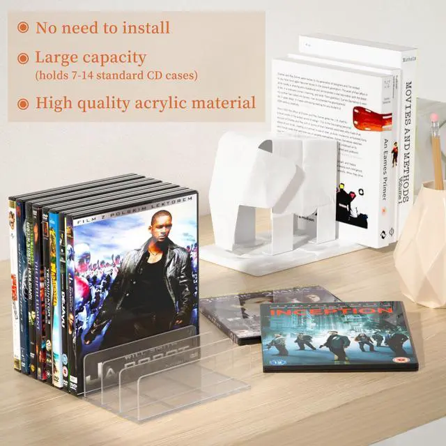 Alt view image 3 of 6 - 4 Pcs Acrylic CD Display Rack, Clear DVD Holder, Holds up to 56 CD Cases | Vinyl Record Display Stand, Storage Organizer