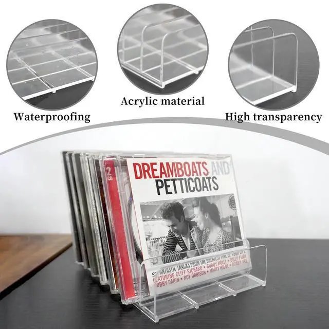 Alt view image 4 of 6 - 4 Pcs Acrylic CD Display Rack, Clear DVD Holder, Holds up to 56 CD Cases | Vinyl Record Display Stand, Storage Organizer