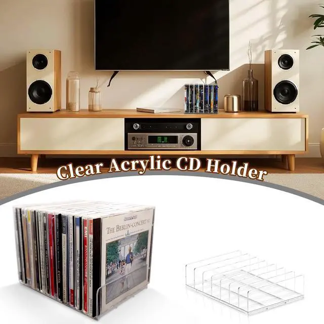 Alt view image 6 of 6 - 4 Pcs Acrylic CD Display Rack, Clear DVD Holder, Holds up to 56 CD Cases | Vinyl Record Display Stand, Storage Organizer
