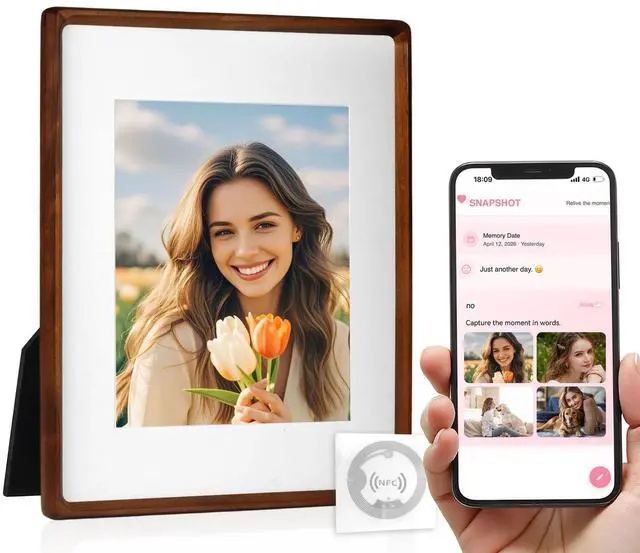 Main image of Smart Picture Frame, 11x14 Wireless Wood NFC Photo Frame, Tabletop&Wall-Mounted, Share Photos/Videos/Recording from Phone to Webpage for Party/Travel/Home & Gifts, Compatible iPhone/Android
