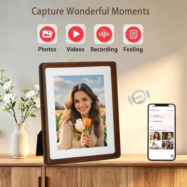 Alt view image 2 of 6 - Smart Picture Frame, 11x14 Wireless Wood NFC Photo Frame, Tabletop&Wall-Mounted, Share Photos/Videos/Recording from Phone to Webpage for Party/Travel/Home & Gifts, Compatible iPhone/Android