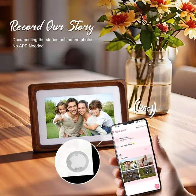 Alt view image 3 of 6 - Smart Picture Frame, 11x14 Wireless Wood NFC Photo Frame, Tabletop&Wall-Mounted, Share Photos/Videos/Recording from Phone to Webpage for Party/Travel/Home & Gifts, Compatible iPhone/Android