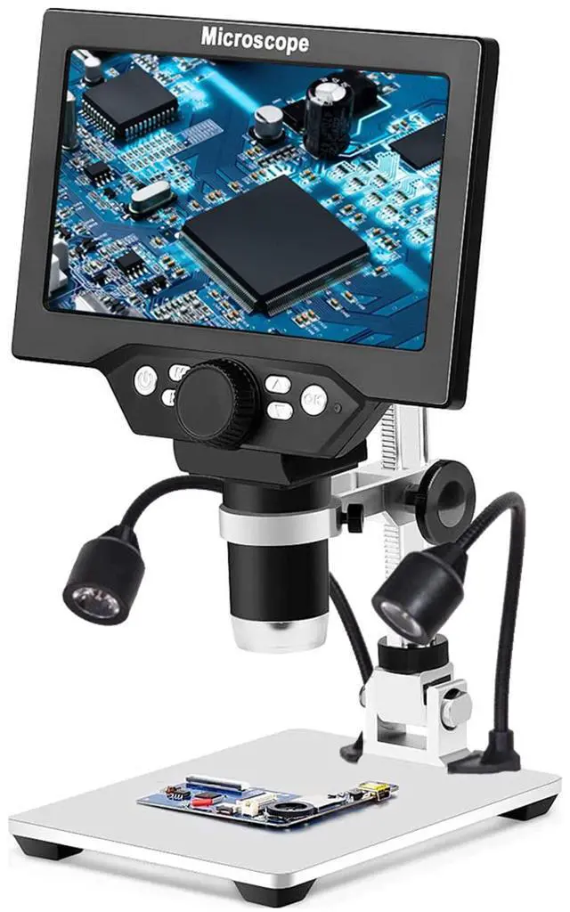 Main image of 7" LCD Digital Microscope for Adults, 1200X Coin Magnifier with Screen, 12MP 1080P USB Camera, Metal Stand, 8 LED Lights, PC View for Soldering and PCB Repair