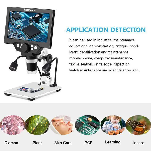 Alt view image 2 of 6 - 7" LCD Digital Microscope for Adults, 1200X Coin Magnifier with Screen, 12MP 1080P USB Camera, Metal Stand, 8 LED Lights, PC View for Soldering and PCB Repair