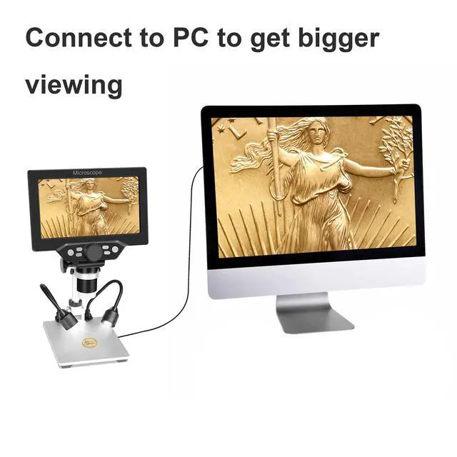 Alt view image 3 of 6 - 7" LCD Digital Microscope for Adults, 1200X Coin Magnifier with Screen, 12MP 1080P USB Camera, Metal Stand, 8 LED Lights, PC View for Soldering and PCB Repair