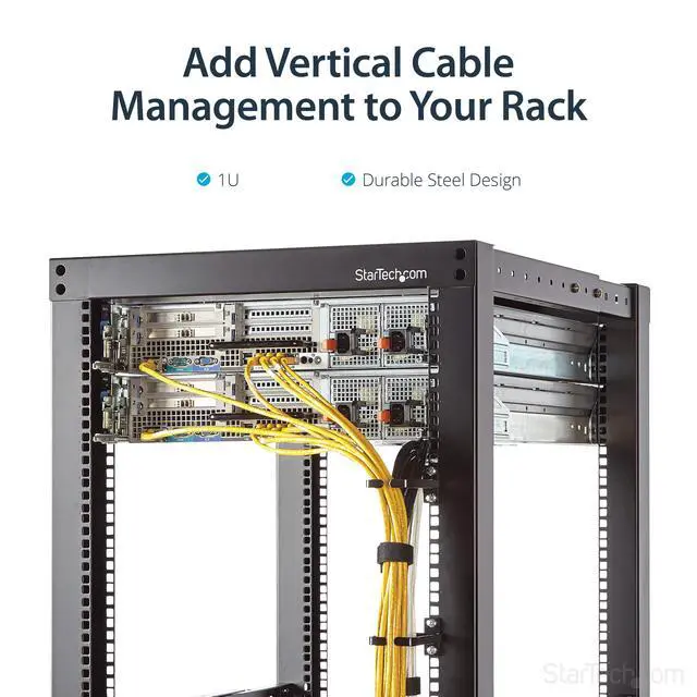 Alt view image 2 of 6 - 1U Vertical 2.2 x 3.9in Server Rack Cable Management D-Ring Hook w/Flexible Opening - Network Rack-Mount Cord Organizer Ring (CMHOOK1U),Black (Pack of 2)