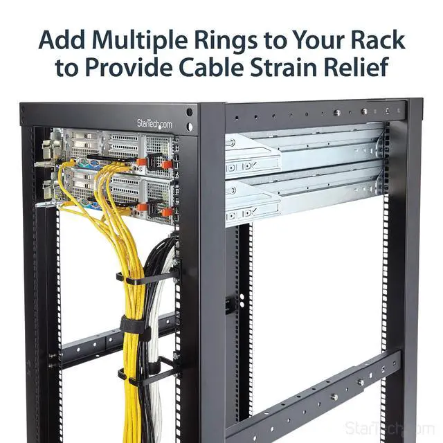 Alt view image 4 of 6 - 1U Vertical 2.2 x 3.9in Server Rack Cable Management D-Ring Hook w/Flexible Opening - Network Rack-Mount Cord Organizer Ring (CMHOOK1U),Black (Pack of 2)