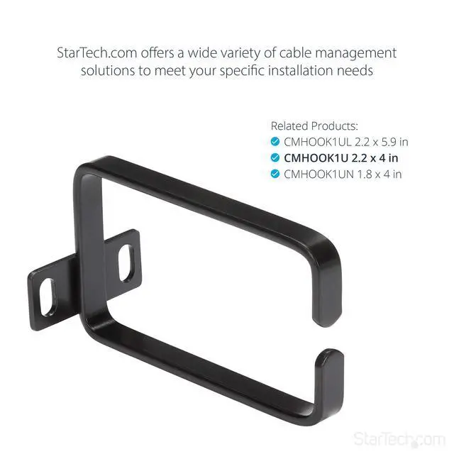 Alt view image 5 of 6 - 1U Vertical 2.2 x 3.9in Server Rack Cable Management D-Ring Hook w/Flexible Opening - Network Rack-Mount Cord Organizer Ring (CMHOOK1U),Black (Pack of 2)
