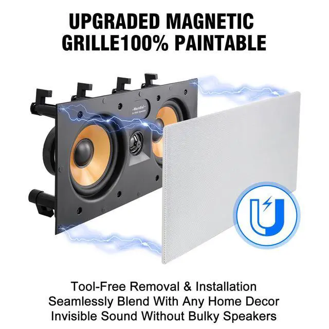 Alt view image 2 of 6 - 5.25 Inch 2-Way in-Wall Center Channel Speaker, 1" Silk Dome Tweeter, Magnetic Paintable Mesh Cover, Compatible with Whole House Audio or Home Theater, Single White