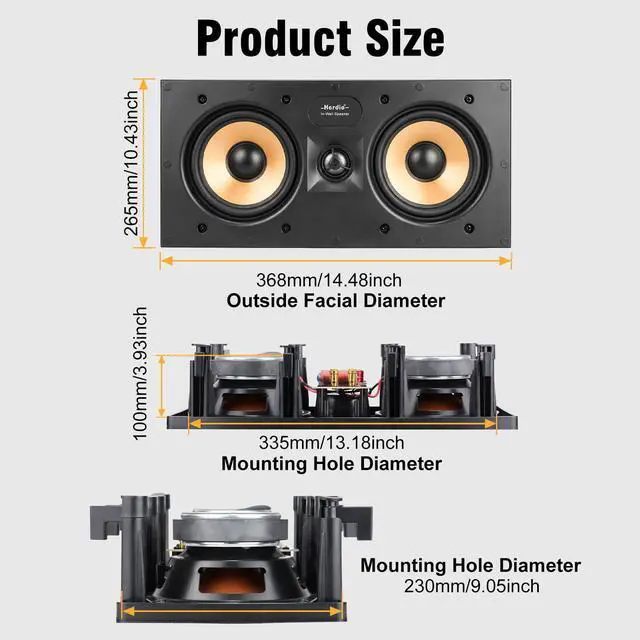 Alt view image 5 of 6 - 5.25 Inch 2-Way in-Wall Center Channel Speaker, 1" Silk Dome Tweeter, Magnetic Paintable Mesh Cover, Compatible with Whole House Audio or Home Theater, Single White