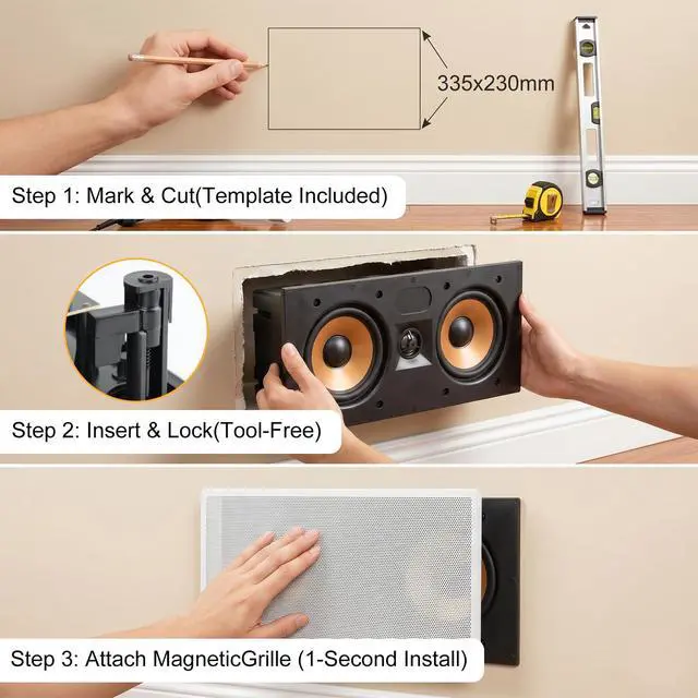 Alt view image 6 of 6 - 5.25 Inch 2-Way in-Wall Center Channel Speaker, 1" Silk Dome Tweeter, Magnetic Paintable Mesh Cover, Compatible with Whole House Audio or Home Theater, Single White