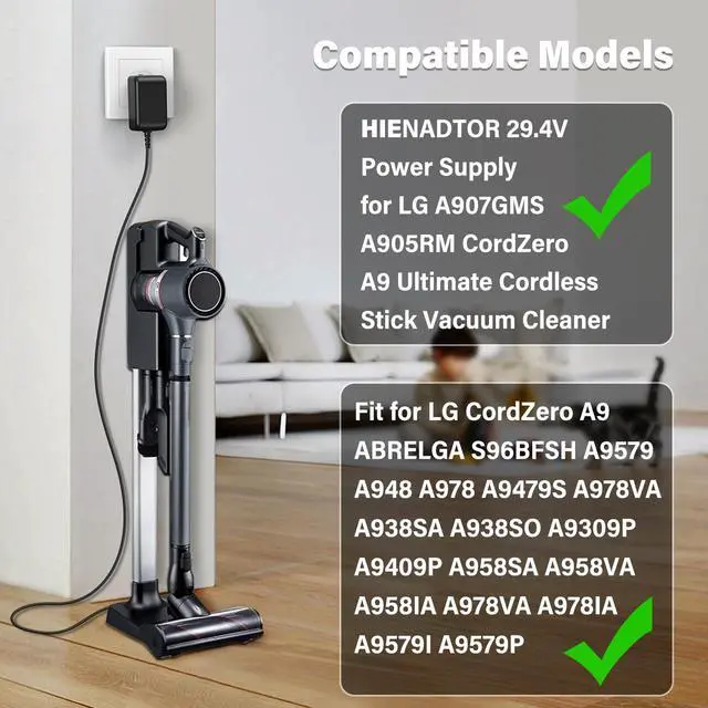 Alt view image 3 of 6 - 29.4V AC DC Adapter for LG A9 CordZero Cordless Vacuum Charger | Power Cord Fit for LG CordZero A9 A907GMS A905RM P9 25.55V Battery Vac Cleaner ADC-30FSA-30 29430EPCU 29430EPG Power Supply