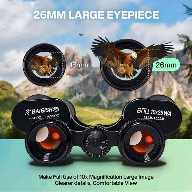 Alt view image 2 of 6 - 10x25 High Powered Binoculars for Adults, Waterproof Compact Binoculars for Bird Watching Hunting Football Games Travel Stargazing Cruise with Carrying Bag