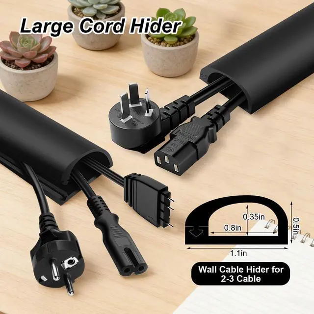 Alt view image 2 of 6 - Self-Adhesive Silicone Cable Hider, Black, for 2-3 Cables, 39inch | Flexible Wire Cover Cable Raceway, Wall Mount TV, Home Audio, Network, Power, and Phone Line Management