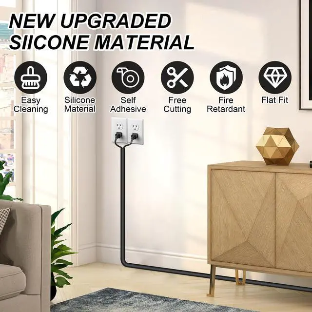 Alt view image 5 of 6 - Self-Adhesive Silicone Cable Hider, Black, for 2-3 Cables, 39inch | Flexible Wire Cover Cable Raceway, Wall Mount TV, Home Audio, Network, Power, and Phone Line Management