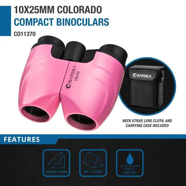 Alt view image 3 of 6 - Colorado 10x25 Compact Binoculars Lightweight Pink Binoculars with BK-7 Porro Prisms, Fully Coated Optics, Center Focus, Ideal for Hiking, Bird Watching & Travel