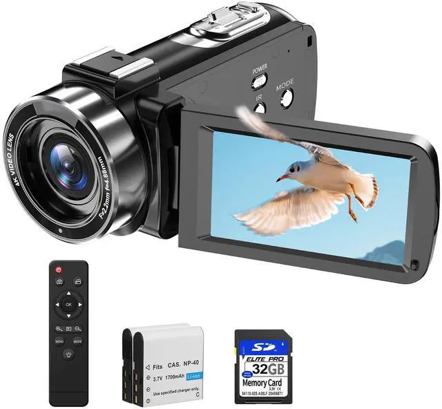 Main image of 4K Video Camera Camcorder, 56MP 16X 270° Rotation Touchscreen WiFi IR Night | Camcorder Camera with 32GB Card Remote Control 2 Batterie LED Fill Light 3" IPS Touchscreen, Support of HD output Ext Mic