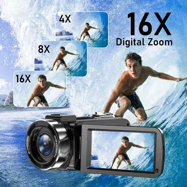 Alt view image 3 of 6 - 4K Video Camera Camcorder, 56MP 16X 270° Rotation Touchscreen WiFi IR Night | Camcorder Camera with 32GB Card Remote Control 2 Batterie LED Fill Light 3" IPS Touchscreen, Support of HD output Ext Mic
