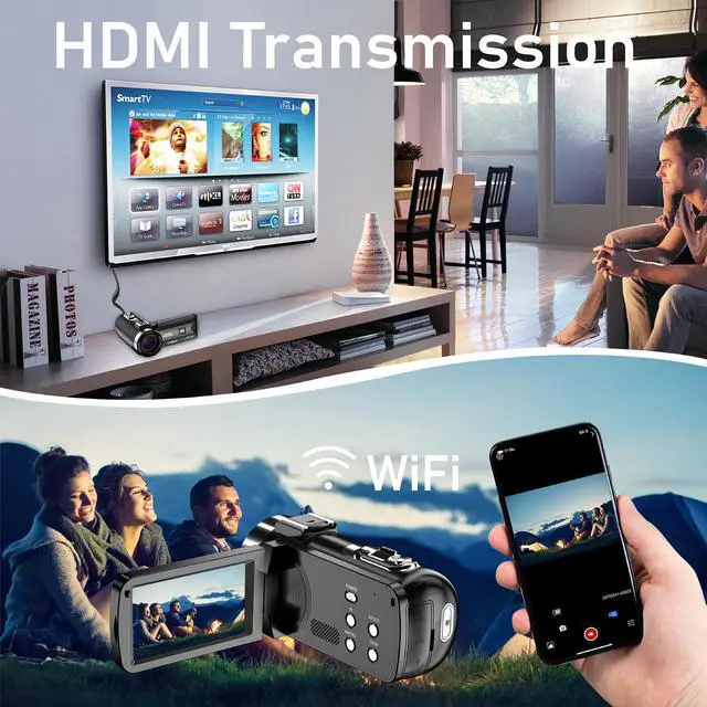 Alt view image 5 of 6 - 4K Video Camera Camcorder, 56MP 16X 270° Rotation Touchscreen WiFi IR Night | Camcorder Camera with 32GB Card Remote Control 2 Batterie LED Fill Light 3" IPS Touchscreen, Support of HD output Ext Mic
