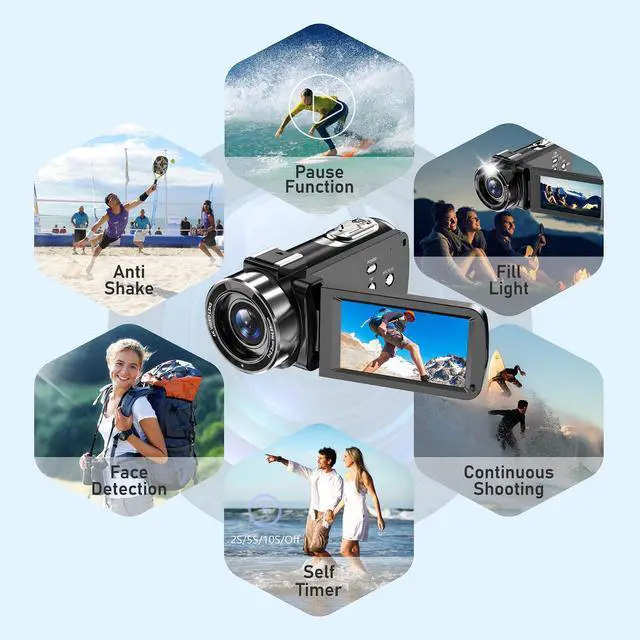 Alt view image 6 of 6 - 4K Video Camera Camcorder, 56MP 16X 270° Rotation Touchscreen WiFi IR Night | Camcorder Camera with 32GB Card Remote Control 2 Batterie LED Fill Light 3" IPS Touchscreen, Support of HD output Ext Mic