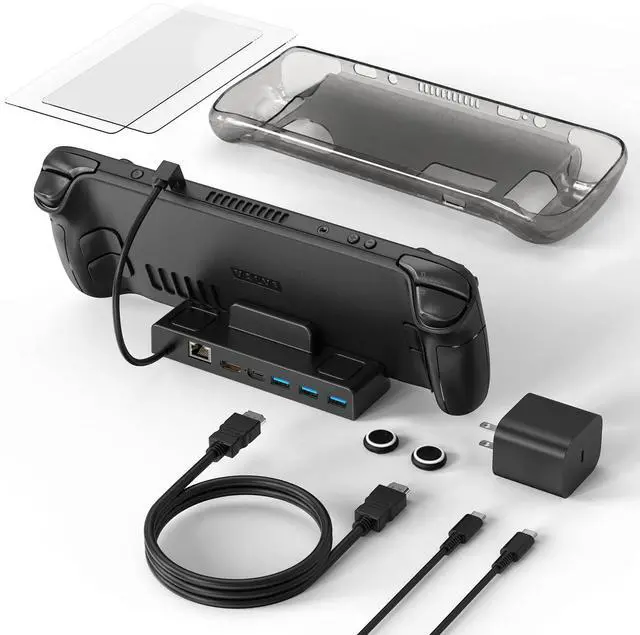 Main image of Steam Deck Dock, All-in-One Accessories Bundle for Steam Deck | 4K@60Hz Docking Station, 65W Fast Charger, USB C & HDMI Cable, Protective Case, Screen Protectors & Thumb Grips